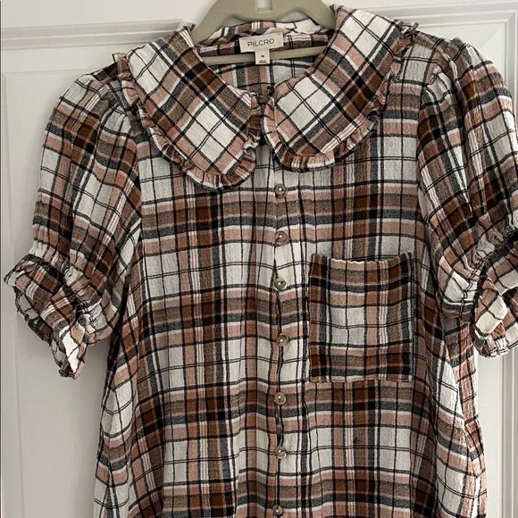 Pilcro Plaid Button Down Shirt - Brown and White - Picture 3 of 8